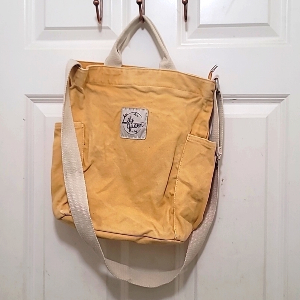 Lily Queen Canvas Tote Bag Women Large Yellow Crossbody Messenger Handbag